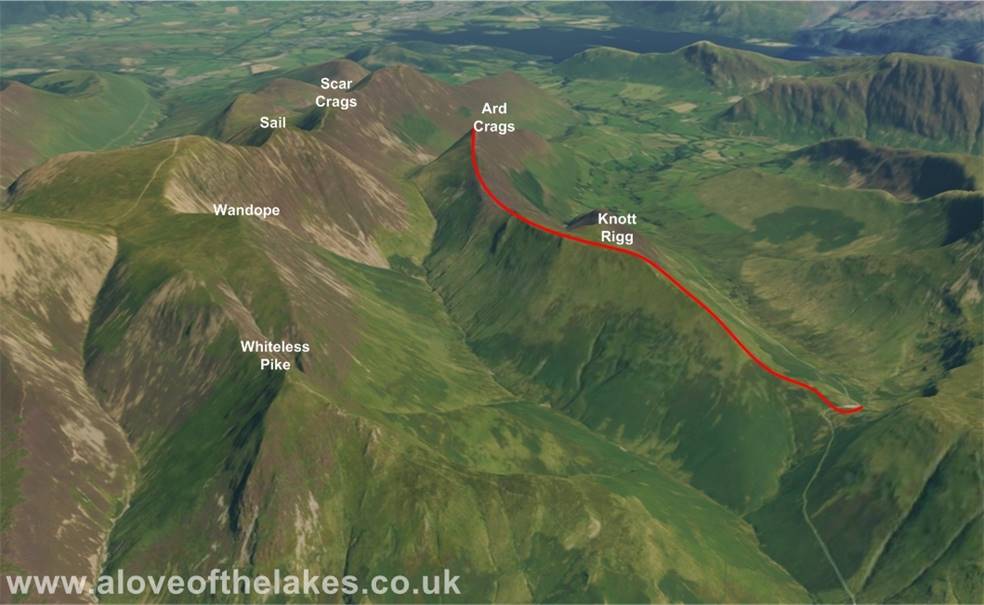 3D view of the walk to Knott Rigg and Ard Crags