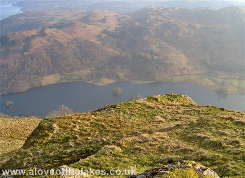 A love of the Lakes - From the top of Nab Scar a view down to Rydal Water, which gives an indication of its steepness. The path down to Rydal Hall is easy to follow,
its then just a case of following the A591 back into the centre of Ambleside
