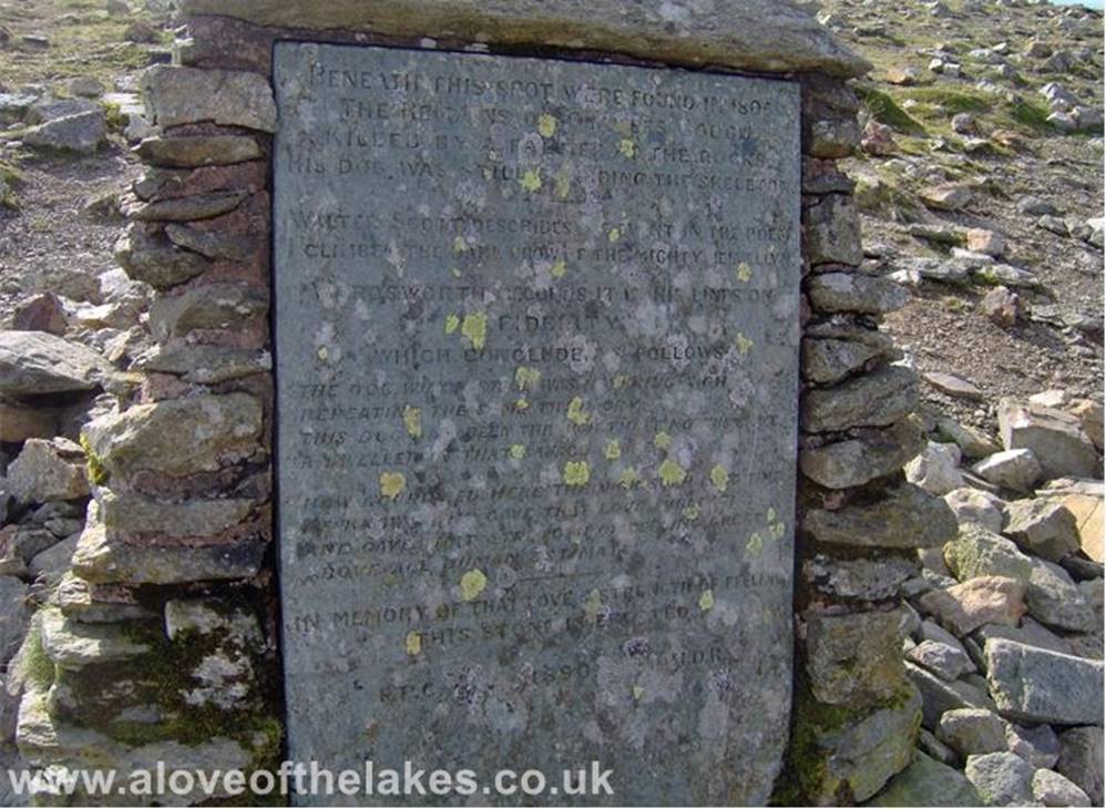 A love of the Lakes - At the top of the scramble to the summit and Goughs Plaque to commemorate the fatal accident in 1803 where Charles Gough fell to his death from
the Edge. His dog remained by his masters side for nearly three months before he was found, and this inspired the poem Fidelity by William Wordsworth
