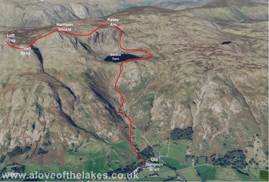 3d view of walk of the Langdale Pikes