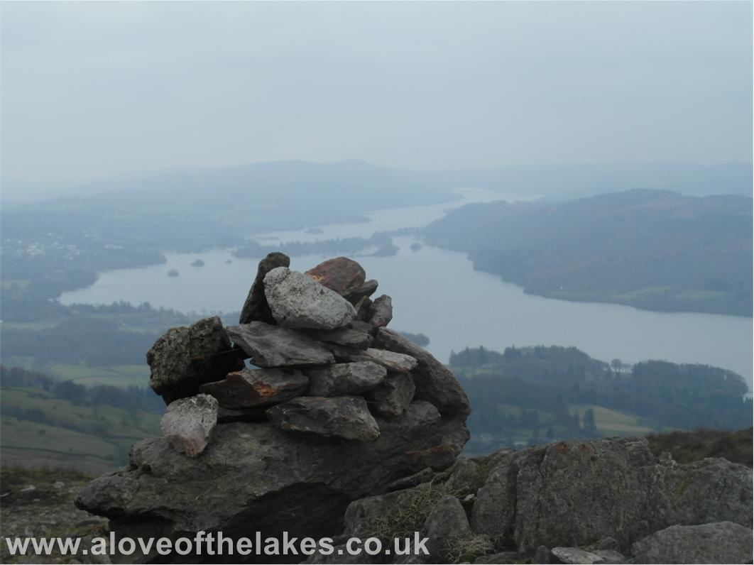 The summit of Wansfell Pike looking towards Windermere


