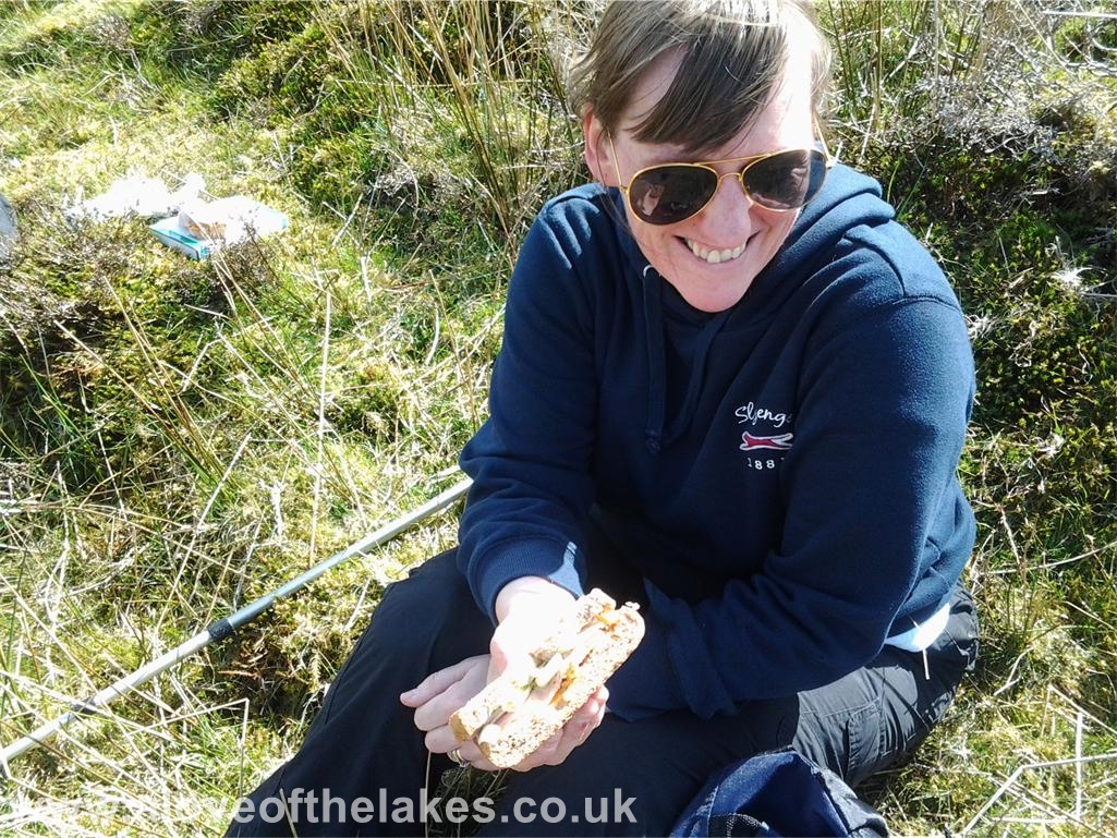Sue tucks in to a Dockers butty for lunch