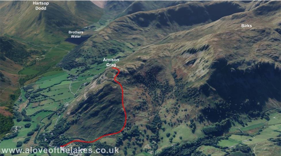 3D view of the walk up to Arnison Crag
