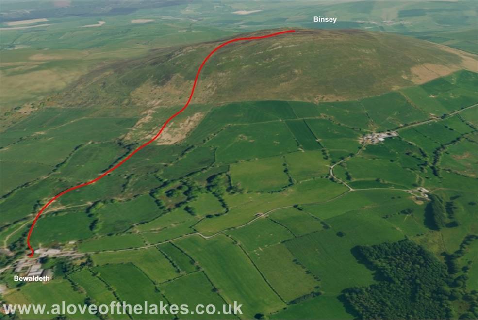3D view of the walk to the summit of Binsey