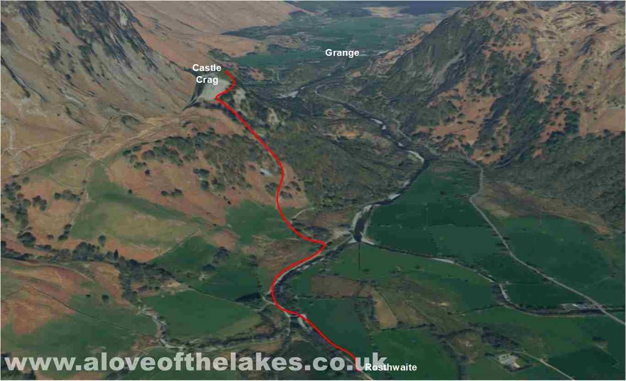 A 3D visual of the walk to Castle Crag from Rosthwaite