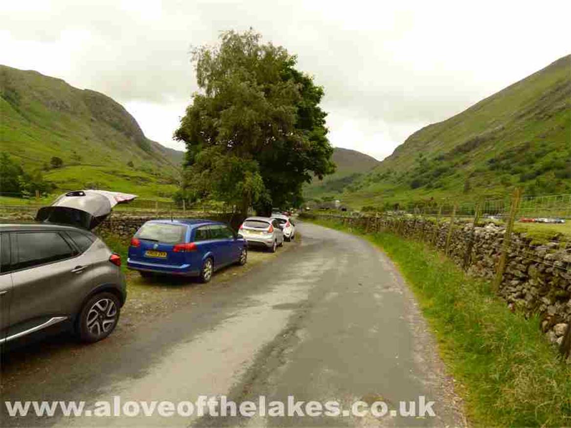 The walk starts from the popular approach road to Seathwaite Farm