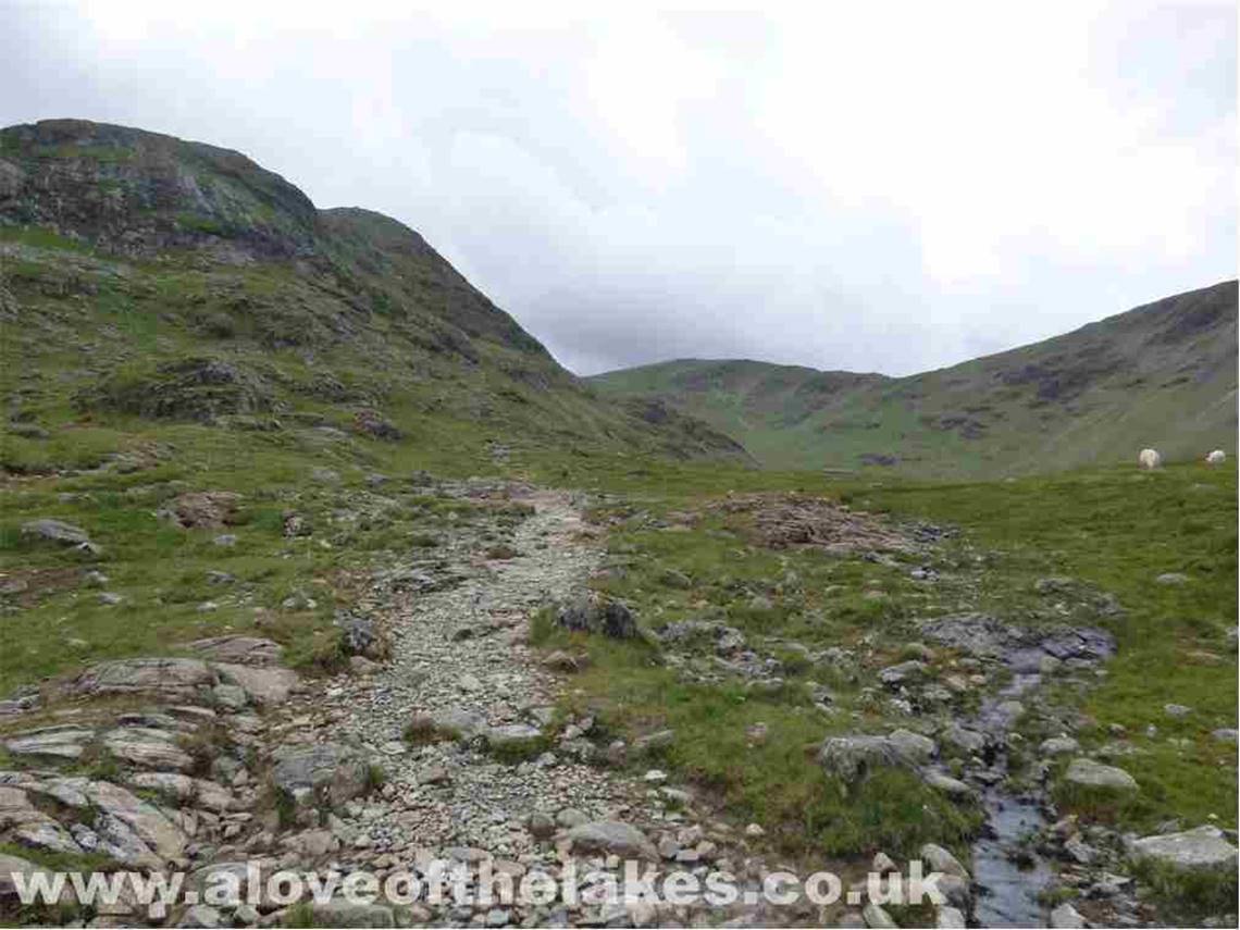 The track levels slightly from here on as it heads towards Gillercombe climbing very gently towards the Col between
Base Brown on the left and Green Gable directly ahead
