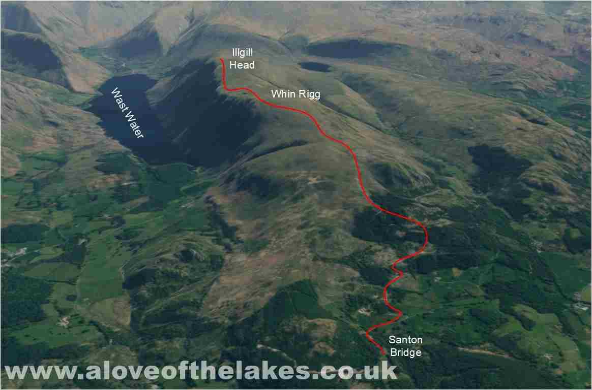 A 3D visual of the walk up to Whin Rigg and Illgill Head from Santon Bridge