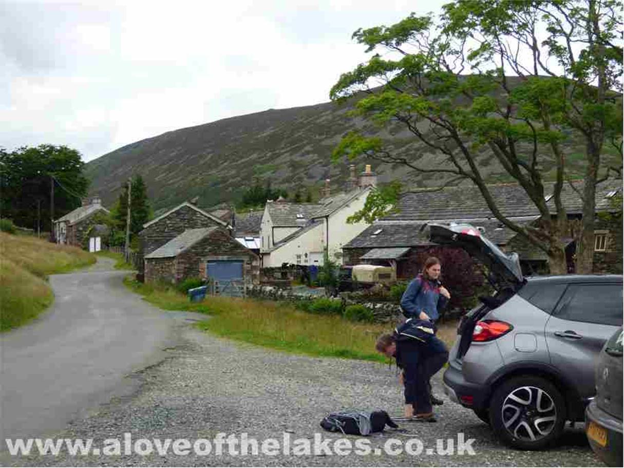 From the A66 heading away from Keswick, take the road signposted to Mungrisedale and head for the tiny hamlet of Bowscale
Just before a row of cottages there is space on the right for several cars to park freely
