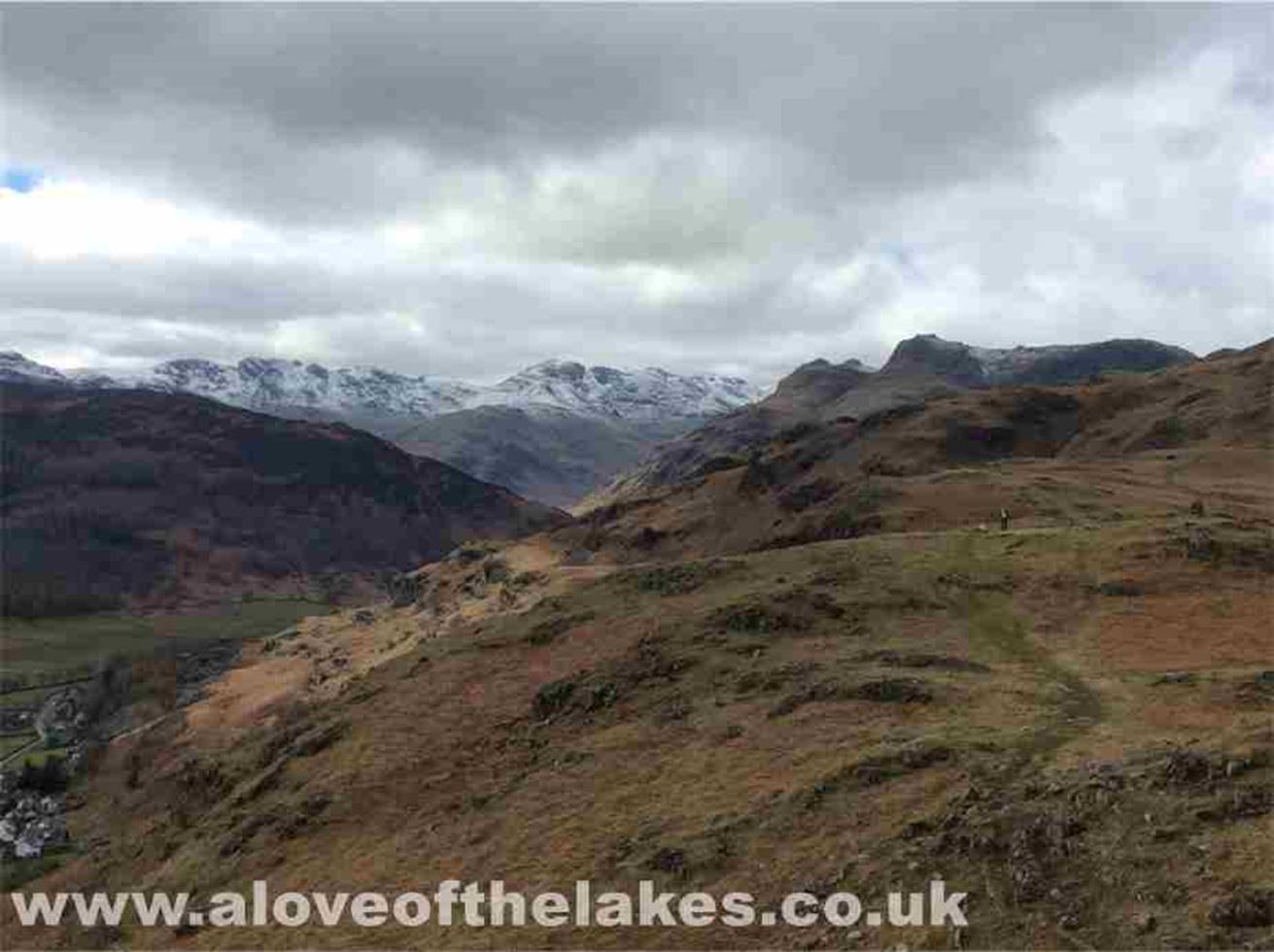 From the top of Dow Bank, a view West across to Crinkle Crags, Bowfell and the Langdale Pikes