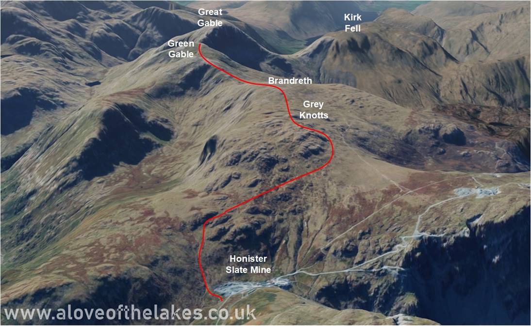 3D route of walk to Green Gable