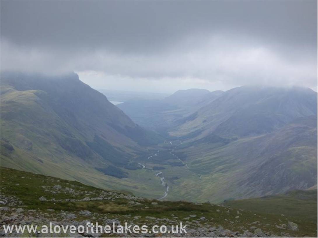 Looking down through the Ennerdale Valley, and it this point the heavens opened
