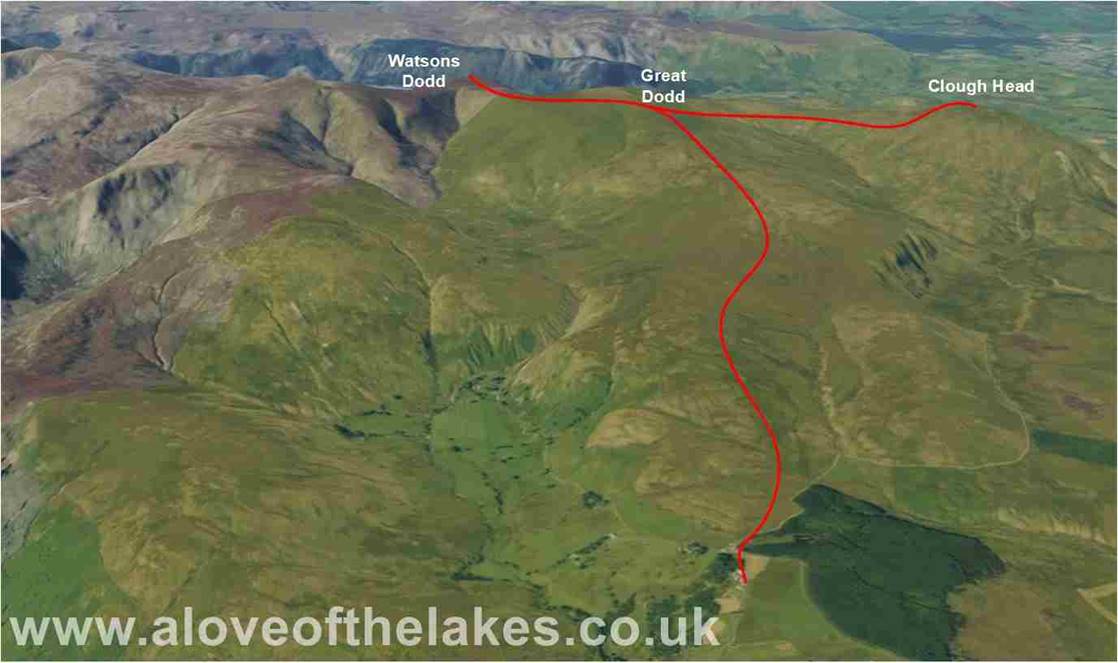A 3D view of the walk to Great Dodd from Matterdale