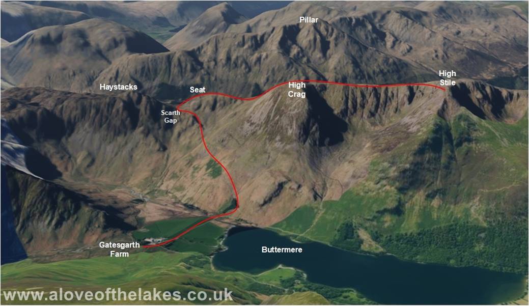 3d route map of High Crag and High Stile walk