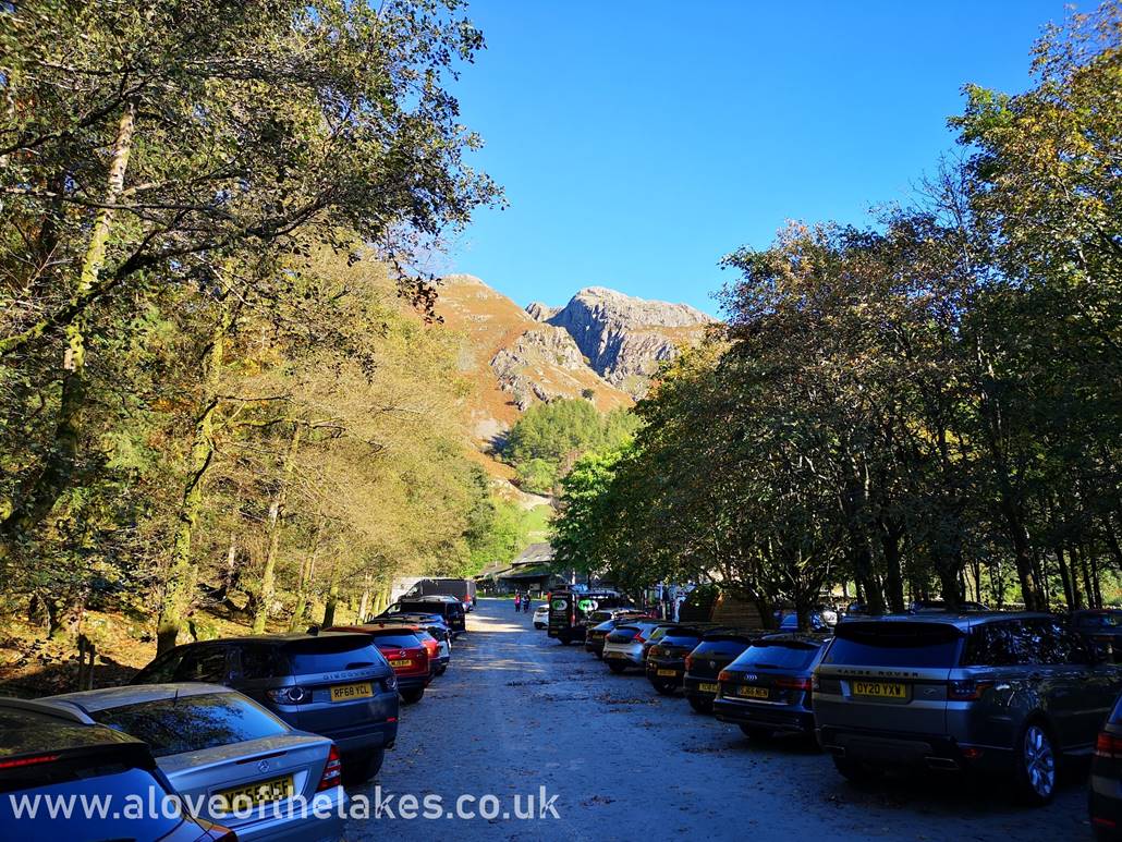 The car park at the start of the walk at Stickle Barn