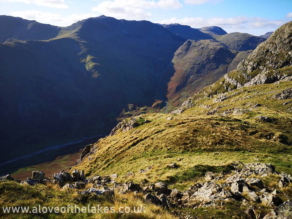 Looking back towards Bowfell from the ridge line