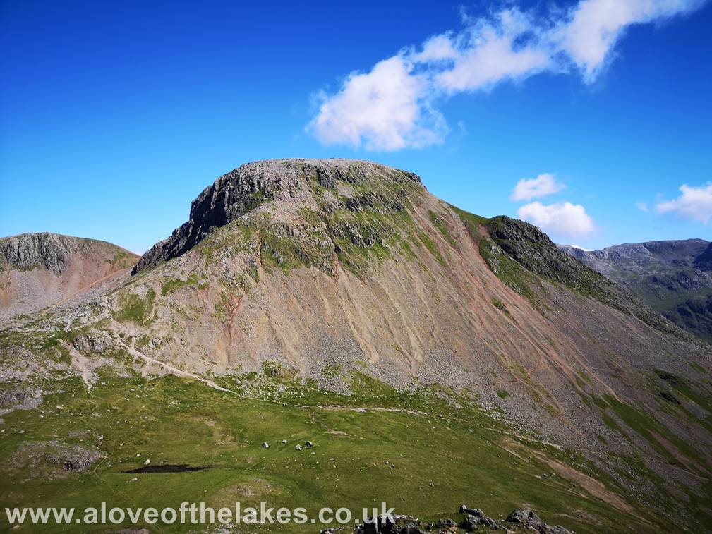 Looking back to Great Gable and Green Gable from the grass track to the summit