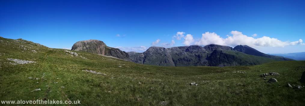 A panoramic view of .. (l to r) Great Gable, Great End, Broad Crag, Scafell Pike, Lingmell and Scafell