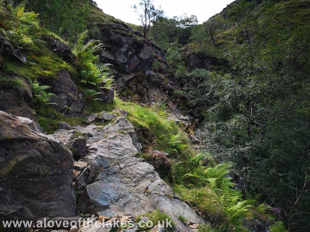 A love of the Lakes - Approaching Bull Crag - the point at which you have to cross over the Gill. The path is clear throughout