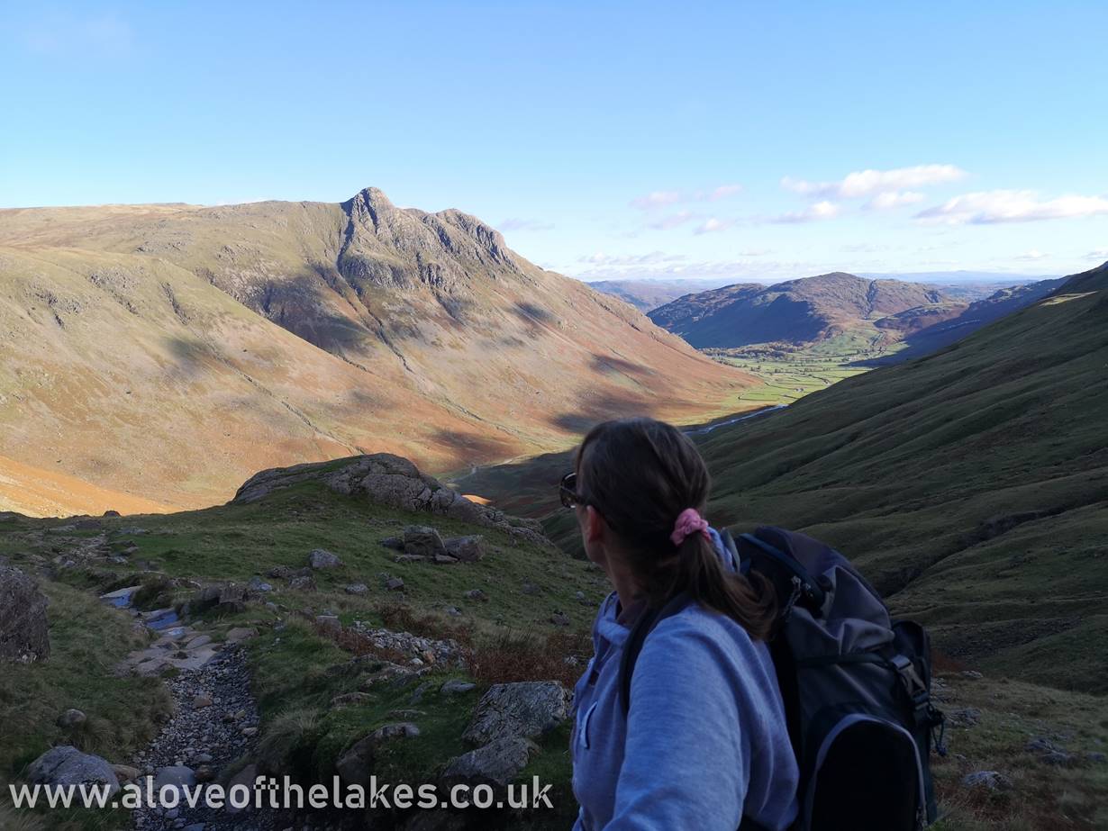 Looking back to Pike o’ Stickle from the steep climb