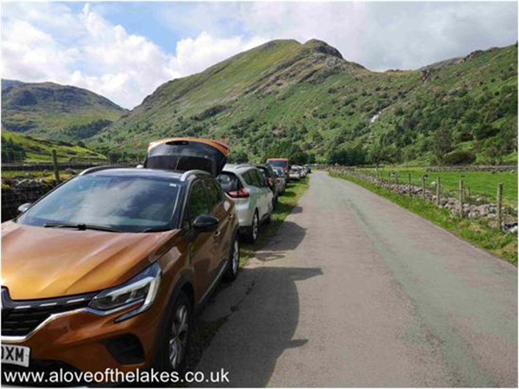From Keswick take the B5289 that journeys through the beautiful Borrowdale Valley and follow the signs for the tiny hamlet of Seathwaite. Here is the usual scramble for parking spaces at the side of the road leading to the farm. This is the start point for this walk
