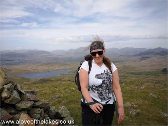 Sue on the summit of Woodend Height