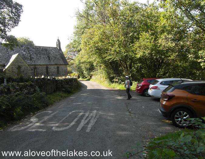 The parking areaby the church at Seathwaite
