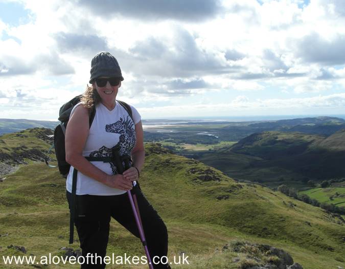 Sue on the summit of Ravens Crag