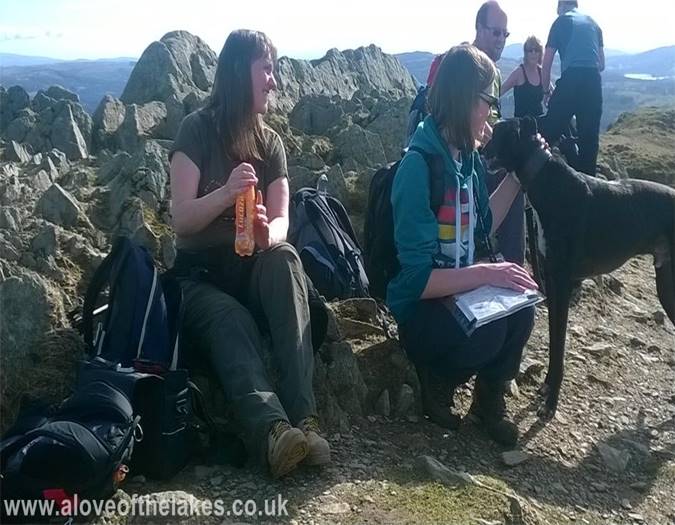 Sue, Ste and a dog on the summit