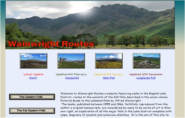 The home page of Wainwright Routes One